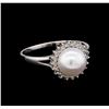 Image 1 : Pearl and Diamond Ring - 14KT White Gold