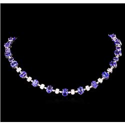 14KT White Gold 51.10ctw Tanzanite and Diamond Necklace