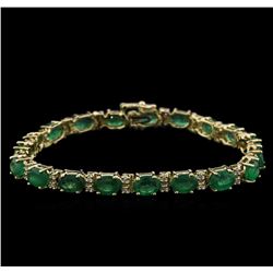 13.12ctw Emerald and Diamond Bracelet - 14KT Yellow Gold