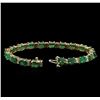 Image 3 : 13.12ctw Emerald and Diamond Bracelet - 14KT Yellow Gold