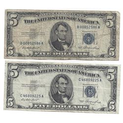 1953 $5 Silver Certificate Currency Lot of 2