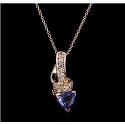 14KT Rose Gold 1.05ct Tanzanite and Diamond Pendant With Chain