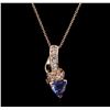 Image 1 : 14KT Rose Gold 1.05ct Tanzanite and Diamond Pendant With Chain