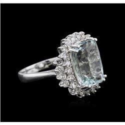 14KT White Gold 6.08ct Aquamarine and Diamond Ring