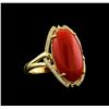 Image 1 : 8.41ct Coral and Diamond Ring - 14KT Yellow Gold