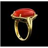 Image 4 : 8.41ct Coral and Diamond Ring - 14KT Yellow Gold
