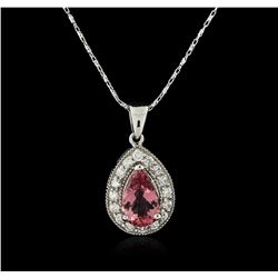 14KT White Gold 1.95ct Tourmaline and Diamond Pendant With Chain