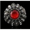 Image 2 : Silver 1.45ct Red Crystal and Cubic Zirconia Ring