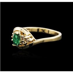 14KT Yellow Gold 0.38ct Emerald and Diamond Ring