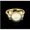 Image 2 : 0.66ctw Pearl and Diamond Ring - 14KT Yellow Gold