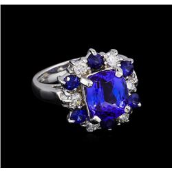 3.65ct Tanzanite, Sapphire and Diamond Ring - 14KT White Gold