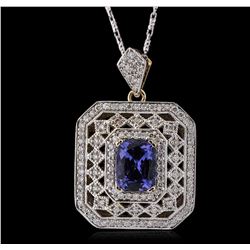 14KT Yellow Gold 2.01ct Tanzanite and Diamond Pendant with Chain