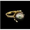 Image 1 : 0.58ctw Pearl and Diamond Ring - 14KT Yellow Gold