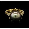 Image 2 : 0.58ctw Pearl and Diamond Ring - 14KT Yellow Gold