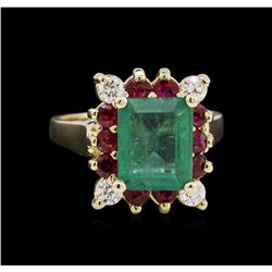 2.75ct Emerald, Ruby, and Diamond Ring - 14KT White Gold