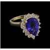 Image 1 : 4.15ct Tanzanite and Diamond Ring - 14KT Yellow Gold