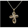 Image 2 : 14KT Yellow Gold 0.35ctw Diamond Cross Pendant With Chain