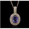 Image 1 : 14KT Yellow Gold 4.20ct Tanzanite and Diamond Pendant With Chain