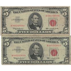 1963 $5 Red Seal Bill Lot of 2