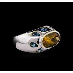 5.94ctw Citrine and Blue Topaz Ring - 14KT White Gold