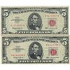 Image 1 : 1963 $5 Red Seal Bill Lot of 2