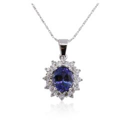 14KT White Gold 2.70ct Tanzanite and Diamond Pendant With Chain