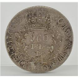 Brazil 1818 900 Reis Coin -Silver-