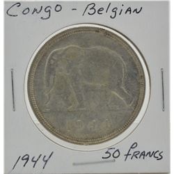 Congo 1944 50 Francs Coin -Silver-