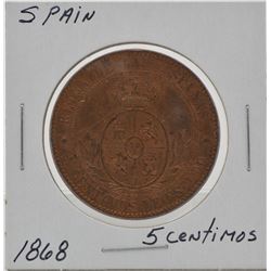 Spain 1868 5 Centimos Coin