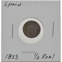 Spain 1833 1/2 Real Coin -Silver-