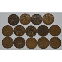 Lot of 14 Great Britain 1 Penny