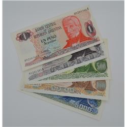 Lot of 5 Argentina Pesos Banknote