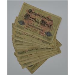 Lot of 14 Germany  1914 50 Mark