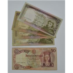 Lot of 5 1964 Portugal Banknote