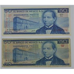 Lot of 2 Mexico 50 Pesos Banknoe