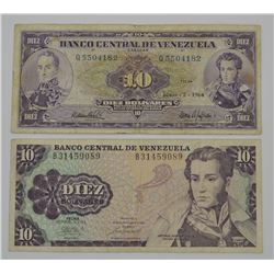 Lot of 2 Venezuela 10 Bolivares