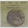 Image 1 : 1967 $1 MS-63 ICCS Rotated Die