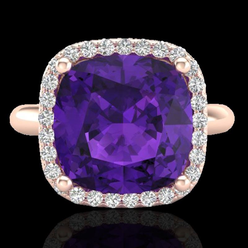 Natural 6.0 CTW Amethyst & Micro Pave Halo Diamond Ring Solitaire 14K ...