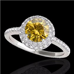 Genuine 2.15 CTW Certified Fancy Intense Genuine Diamond Solitaire Halo Ring Gold - 33686-REF#179X8A
