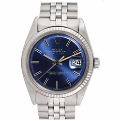 Pre-owned Excellent Condition Authentic Rolex Non-Quickset Men's Stainless Steel DateJust Blue Dial 
