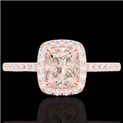 Genuine 1.25 CTW Morganite & Micro Pave Diamond Certified Halo Ring 10K Gold - 22907-REF#32F8M