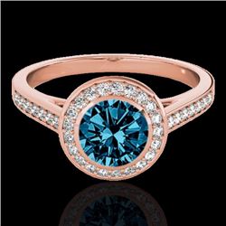Genuine 1.30 CTW Certified Fancy Blue Genuine Diamond Solitaire Halo Ring Gold - 33631-REF#110T3X