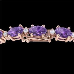 Natural 19.7 CTW Amethyst & Diamond Certified Eternity Tennis Bracelet Gold - 29358-REF#78M7H
