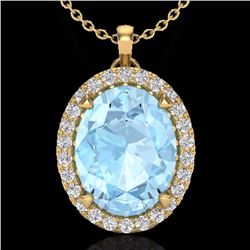 Natural 2.75 CTW Aquamarine & Micro Pave Diamond Halo Solitaire Necklace 18K Gold - 20580-REF#53T5X