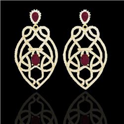Genuine 7.0 CTW Ruby & Micro Pave Diamond Heart Earrings Designer Solitaire 14K Gold - 21139-REF#224