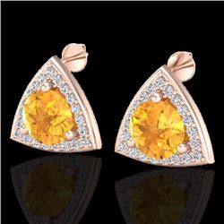 Natural 3.0 CTW Citrine & Micro Pave Halo Solitaire Diamond Stud Earrings 14K Gold - 20184-REF#47F3M