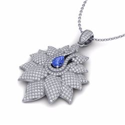 Natural 3.0 CTW Tanzanite & Micro Pave Diamond Designer Necklace 14K Gold - 22574-REF#162A8N