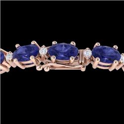 Genuine 26.3 CTW Tanzanite & Diamond Certified Eternity Tennis Bracelet Gold - 29464-REF#443X3A