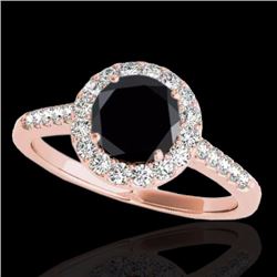 Genuine 1.50 CTW Certified Black Genuine Diamond Bridal Solitaire Halo Ring Gold - 33485-REF#66R7Z