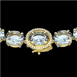 Natural 102 CTW Aquamarine & Diamond Halo Micro Eternity Necklace 14K Gold - 22290-REF#729Y5V